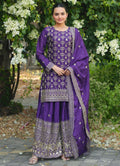 Prazu Fashion Violet Chinon Silk Sequence Embroidered Sharara Suit | Grocsy