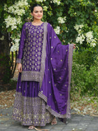 Lehenga Mart Purple Chinon Silk Gorgeous Chinon Sharara Suit For Wedding Wear | Grocsy
