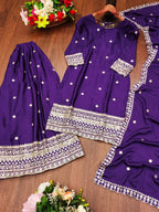 Prazu Fashion Violet Chinon Silk Sequence Embroidered Sharara Suit | Grocsy