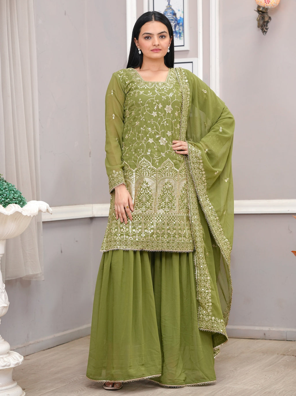 Lehenga Mart Mahendi Georgette Gorgeous Sharara Suit For Wedding Wear | Grocsy