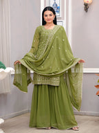 Lehenga Mart Mahendi Georgette Gorgeous Sharara Suit For Wedding Wear | Grocsy