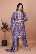 Prazu Fashion Dark Lavender Chinon Silk Sequence Embroidered Salwar Suit | Grocsy
