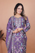 Prazu Fashion Dark Lavender Chinon Silk Sequence Embroidered Salwar Suit | Grocsy