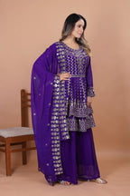 Prazu Fashion Violet Blue Georgette Sequence Embroidered Sharara Suit | Grocsy