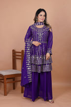 Prazu Fashion Violet Blue Georgette Sequence Embroidered Sharara Suit | Grocsy