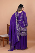 Prazu Fashion Violet Blue Georgette Sequence Embroidered Sharara Suit | Grocsy