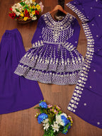 Prazu Fashion Violet Blue Georgette Sequence Embroidered Sharara Suit | Grocsy