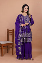 Prazu Fashion Violet Blue Georgette Sequence Embroidered Sharara Suit | Grocsy