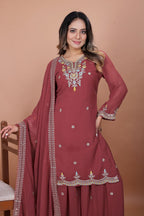 Prazu Fashion Gajri Red Georgette Embroidered Sharara Suit | Grocsy