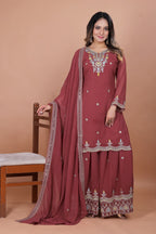 Prazu Fashion Gajri Red Georgette Embroidered Sharara Suit | Grocsy