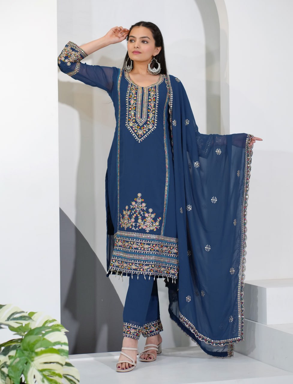 Prazu Fashion Blue Georgette Sequence Embroidered Salwar Suit | Grocsy