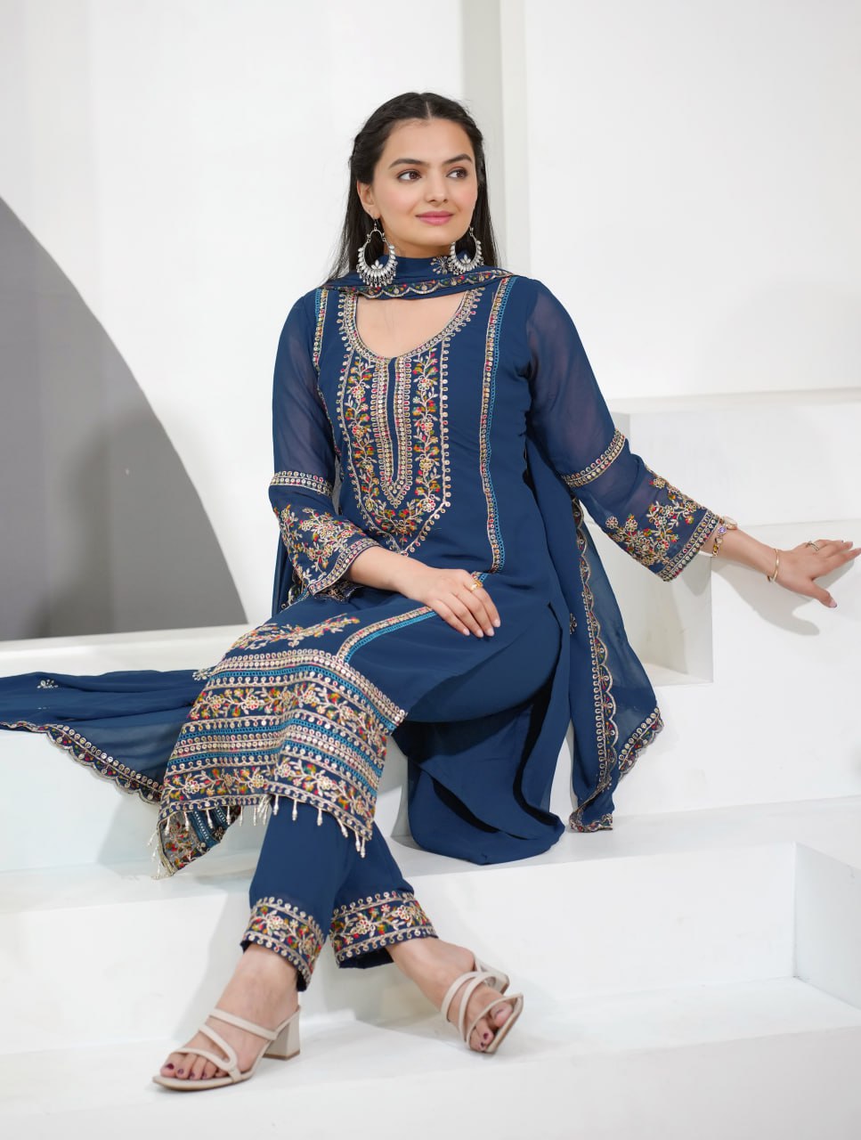 Prazu Fashion Blue Georgette Sequence Embroidered Salwar Suit | Grocsy