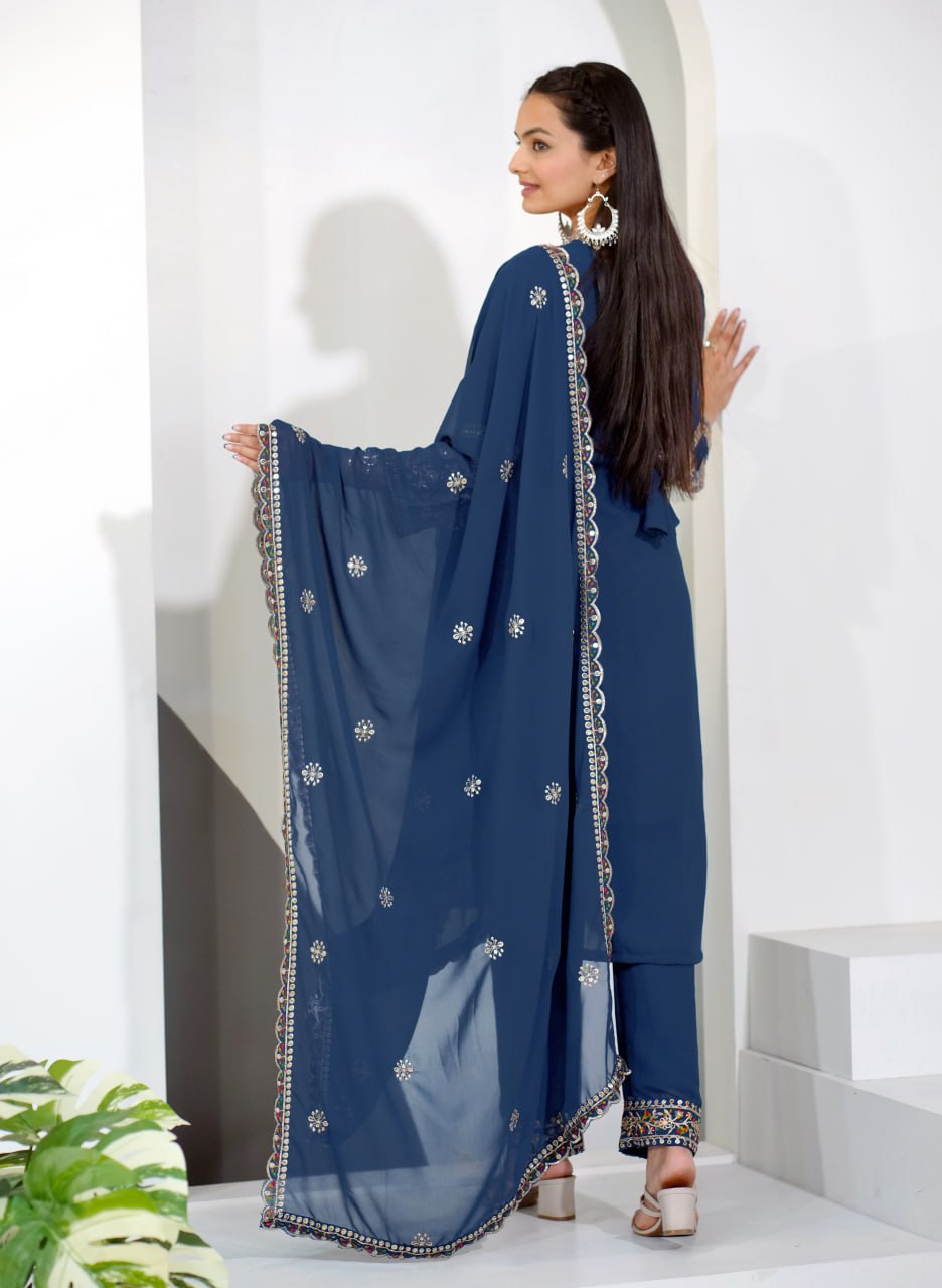 Prazu Fashion Blue Georgette Sequence Embroidered Salwar Suit | Grocsy