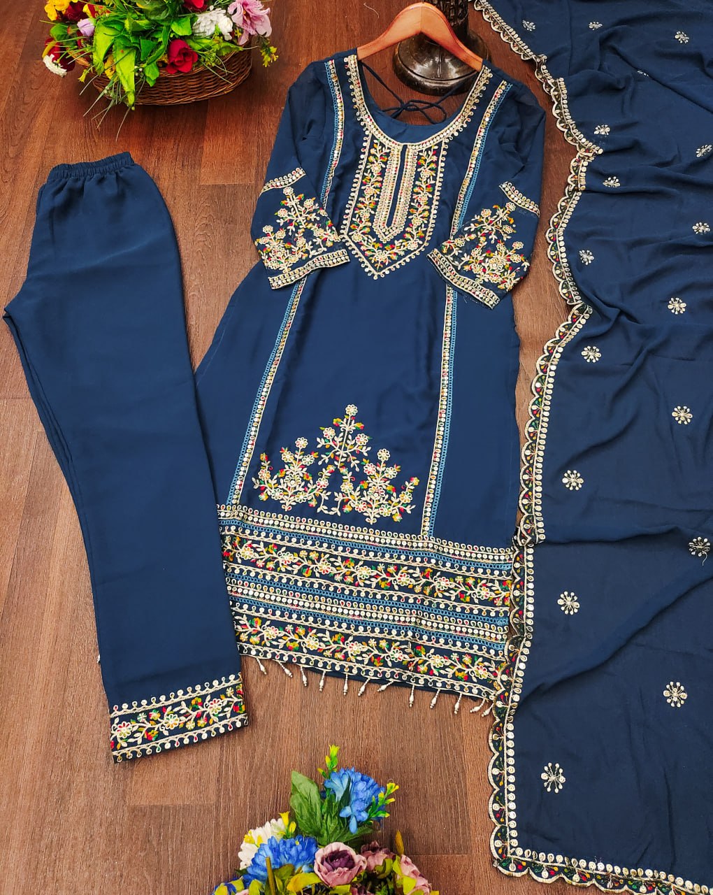 Prazu Fashion Blue Georgette Sequence Embroidered Salwar Suit | Grocsy