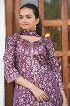 Prazu Fashion Purple Tapeta Silk With Fusing Embroidered Mirror Work Sharara Suit | Grocsy