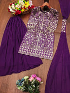 Prazu Fashion Purple Tapeta Silk With Fusing Embroidered Mirror Work Sharara Suit | Grocsy
