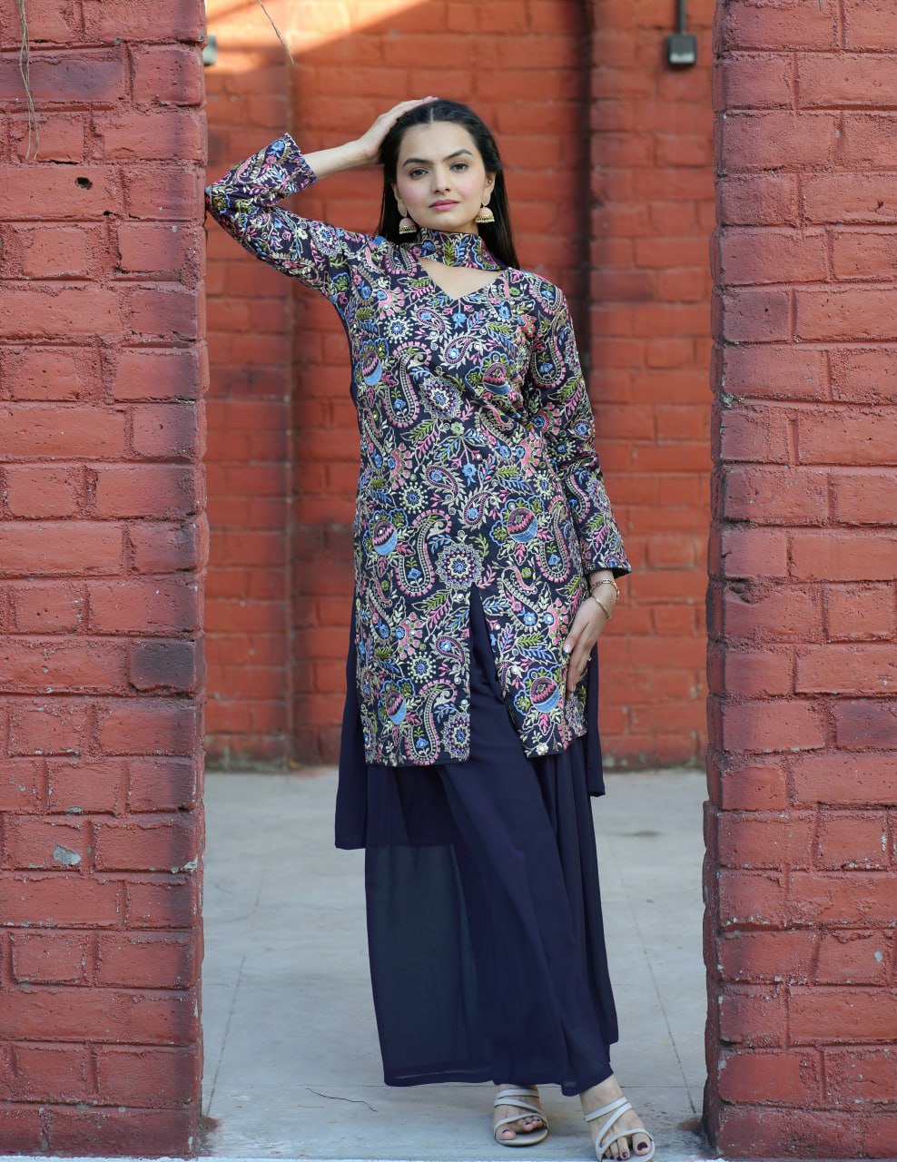 Prazu Fashion Blue Tapeta Silk With Fusing Embroidered Sharara Suit | Grocsy