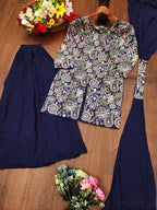 Prazu Fashion Blue Tapeta Silk With Fusing Embroidered Sharara Suit | Grocsy