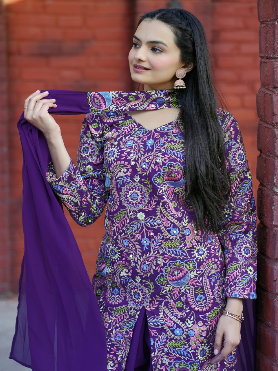 Prazu Fashion Violet Tapeta Silk With Fusing Embroidered Sharara Suit | Grocsy