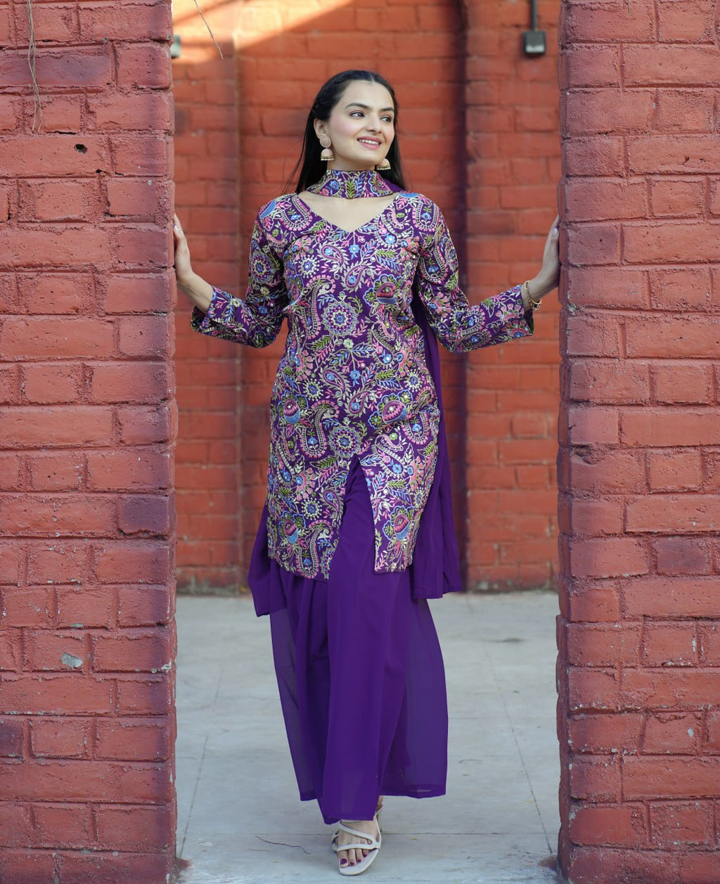 Prazu Fashion Violet Tapeta Silk With Fusing Embroidered Sharara Suit | Grocsy