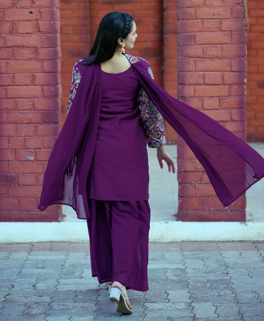 Prazu Fashion Wine Tapeta Silk With Fusing Embroidered Sharara Suit | Grocsy