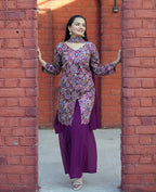 Prazu Fashion Wine Tapeta Silk With Fusing Embroidered Sharara Suit | Grocsy