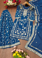 Prazu Fashion Blue Georgette Sequin Embroidered Sharara Suit | Grocsy