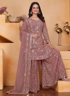Prazu Fashion Onion Pink Georgette Sequin Embroidered Sharara Suit | Grocsy