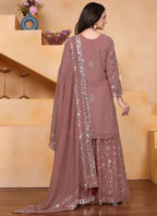 Prazu Fashion Onion Pink Georgette Sequin Embroidered Sharara Suit | Grocsy