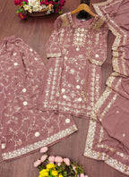 Prazu Fashion Onion Pink Georgette Sequin Embroidered Sharara Suit | Grocsy
