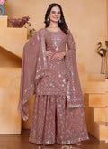 Prazu Fashion Onion Pink Georgette Sequin Embroidered Sharara Suit | Grocsy