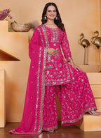 Prazu Fashion Pink Georgette Sequin Embroidered Sharara Suit | Grocsy