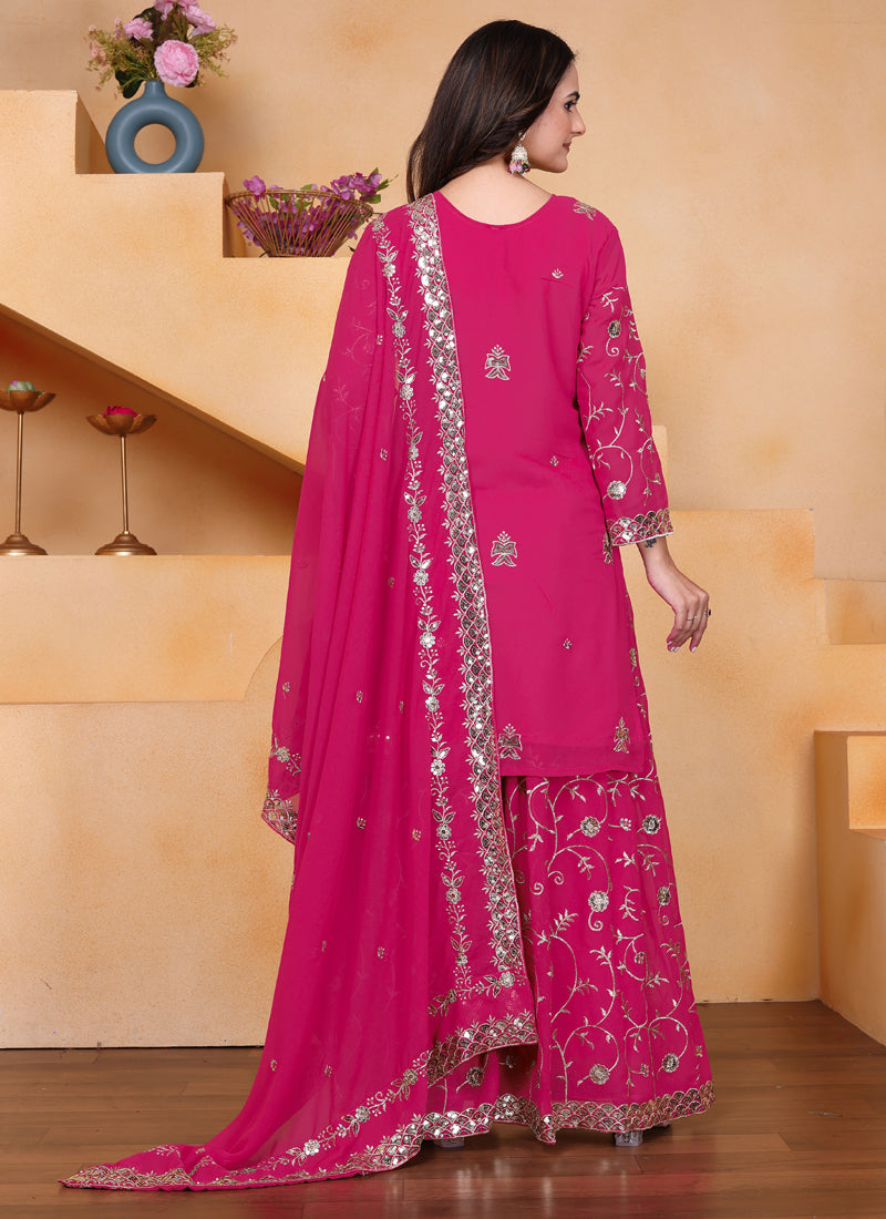 Prazu Fashion Pink Georgette Sequin Embroidered Sharara Suit | Grocsy