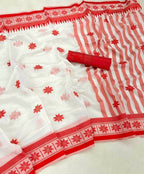 DEIANA'S Beautiful Designer Golden zari Soft Cotton Saree - White | Grocsy
