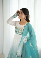 Joban Fashion Aqua Blue Kurta Set Organza Sequin Embroidery Work | Grocsy