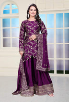 Lehenga Mart Designer Chinon Sharara Suit With Sequence Embroidered Work - Purple | Grocsy