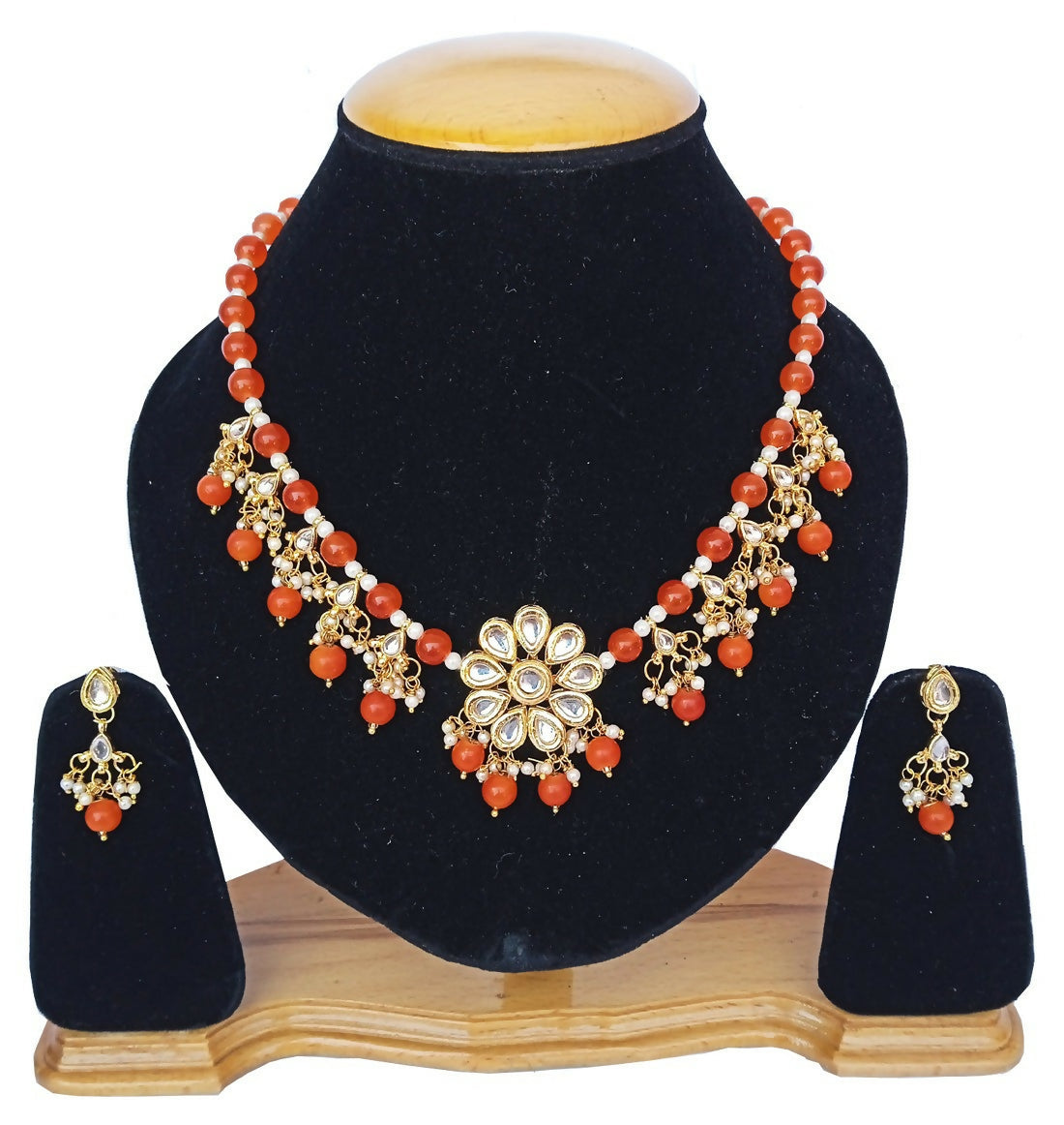 Joban Fashion Orange kundan work Necklace Set | Grocsy