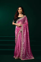 Joban Fashion Pink Net Party Wear Sarees | Grocsy