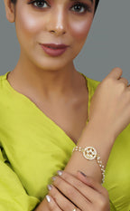 Peryl Women's Green White Gold Tone Kundan Bracelet - Swadesiicart