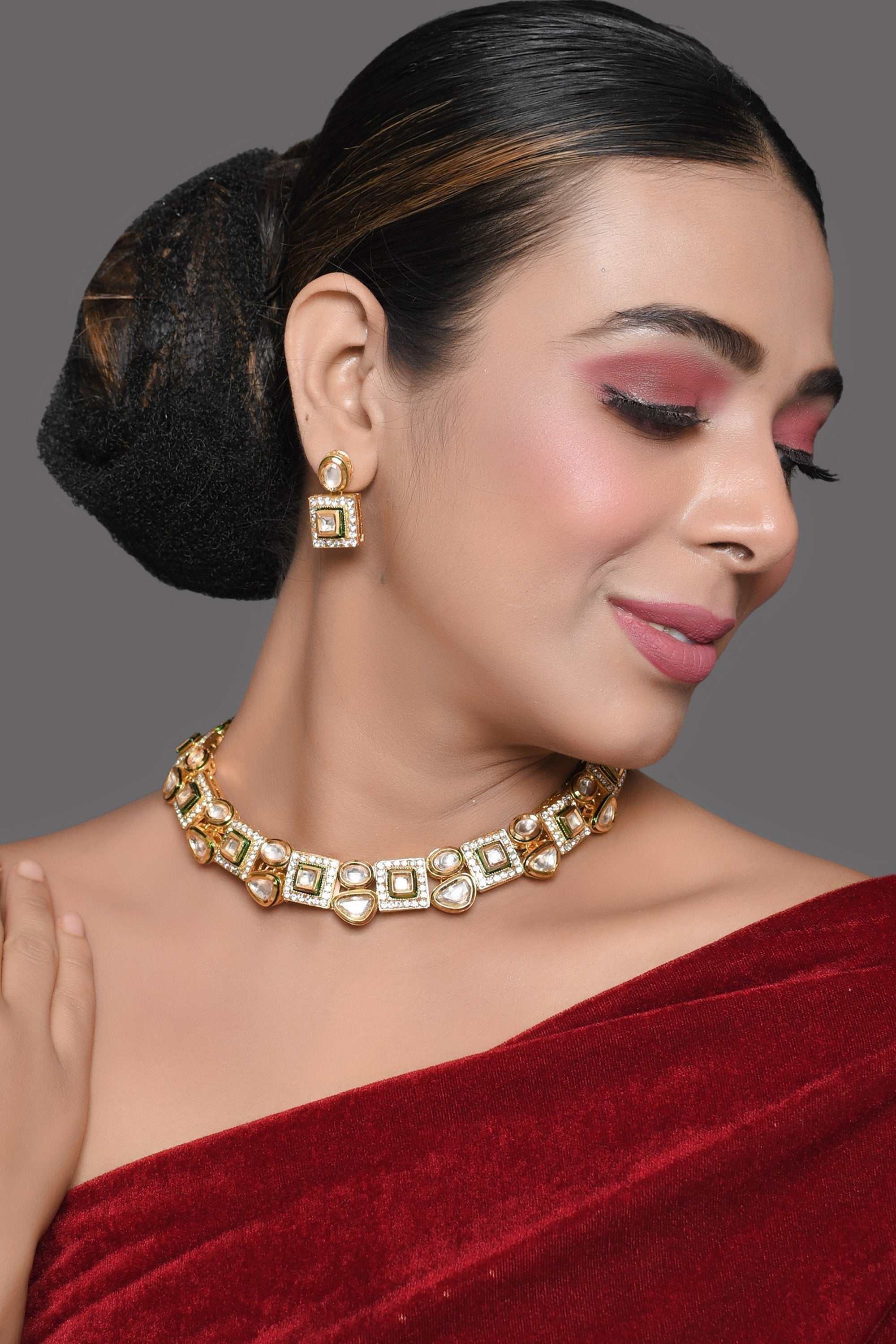 Peryl Women Kundan Necklace With Earrings(2 Pc Set) - Swadesiicart