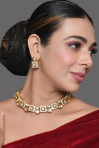 Peryl Women Kundan Necklace With Earrings(2 Pc Set) - Swadesiicart