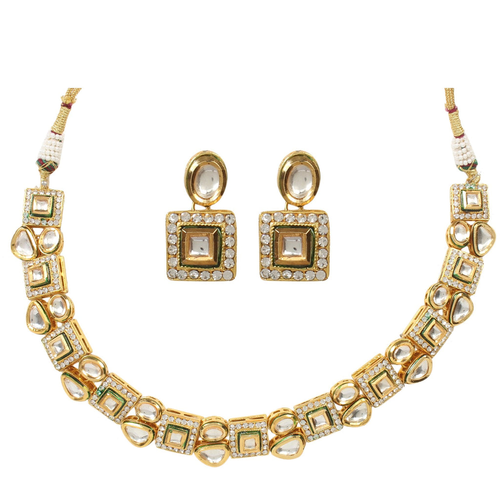 Peryl Women Kundan Necklace With Earrings(2 Pc Set) - Swadesiicart