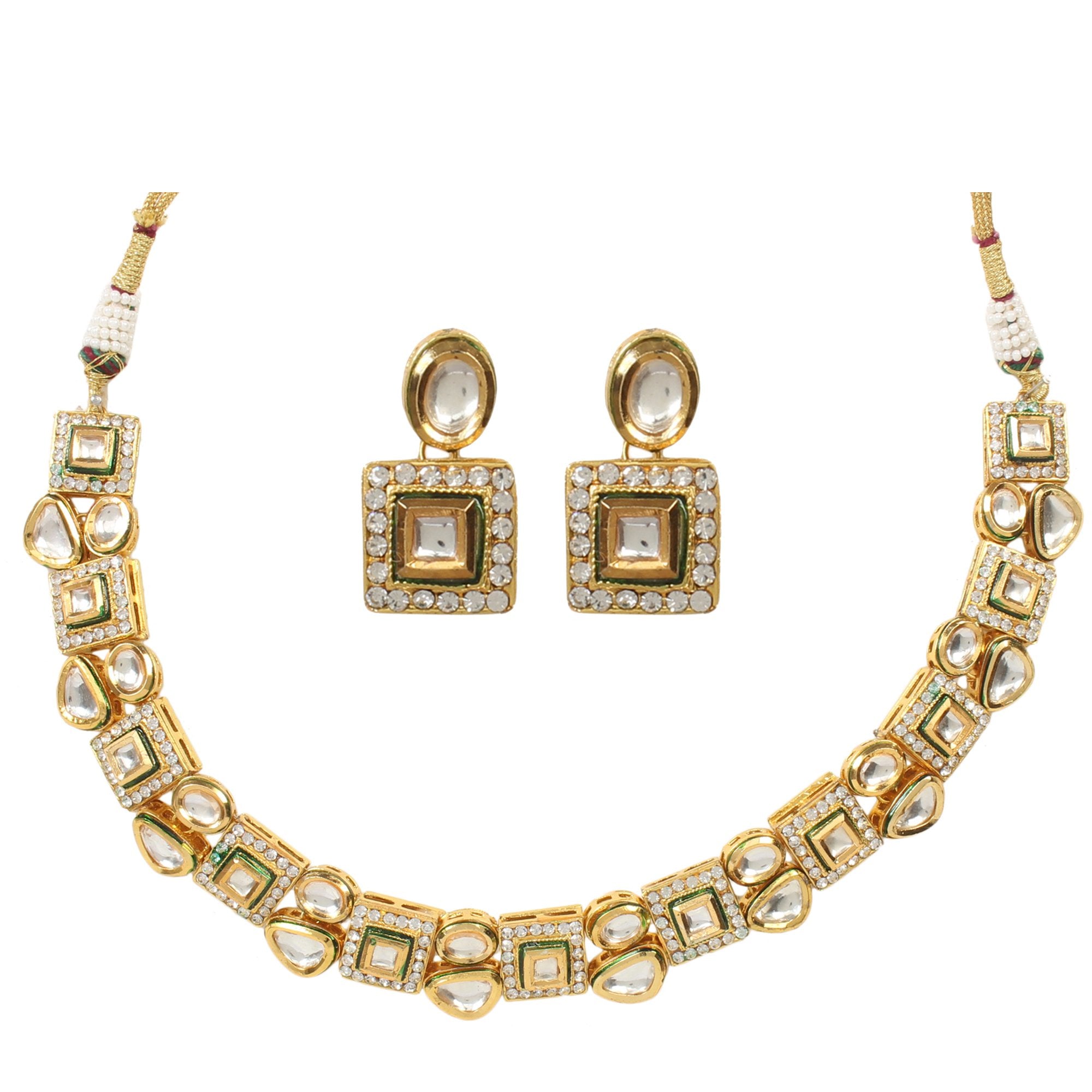 Peryl Women Kundan Necklace With Earrings(2 Pc Set) - Swadesiicart