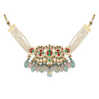 Peryl Women's Pastel Blue And Pink Tanjore Beaded Handcrafted Kundan Necklace With Earrings - Swadesiicart