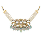 Peryl Women's Pastel Blue And Pink Tanjore Beaded Handcrafted Kundan Necklace With Earrings - Swadesiicart