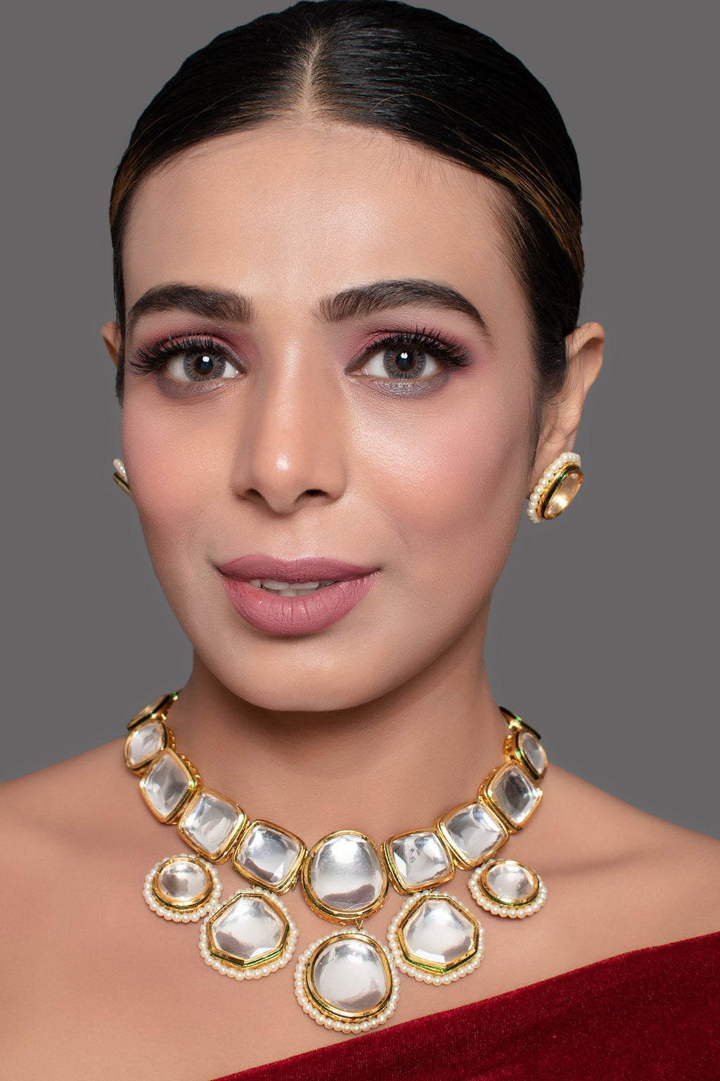 Peryl Women's Kundan Inspired Necklace With Earrings - Noz2Toz