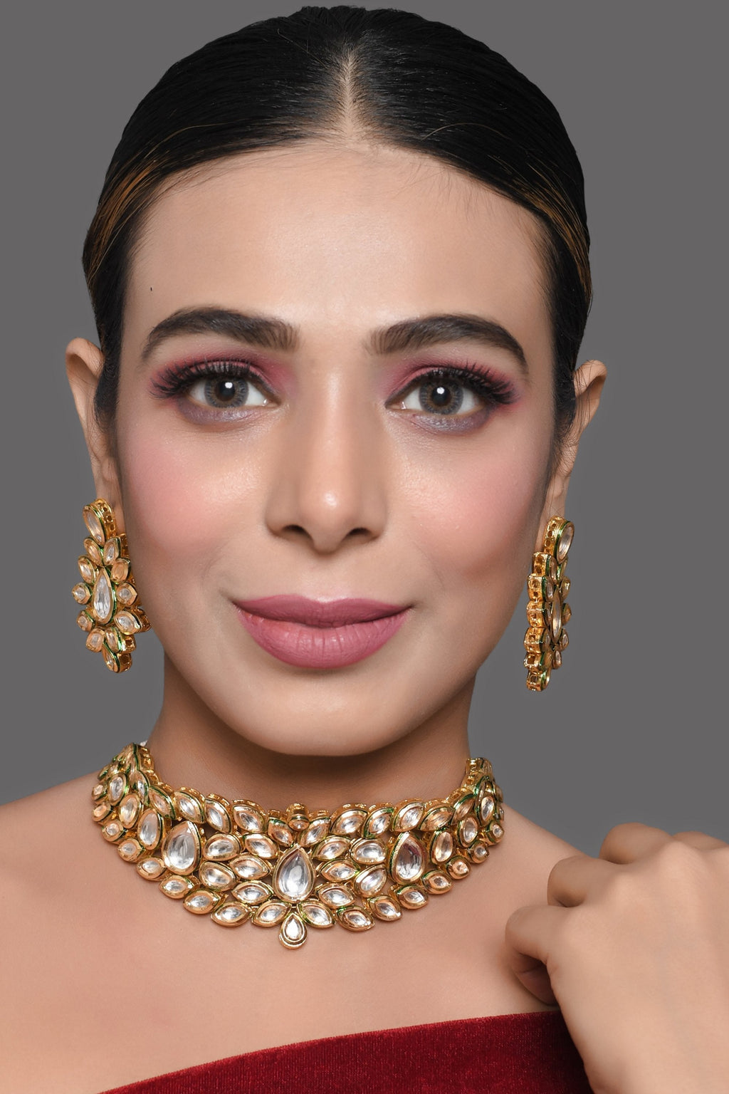 Peryl Women's Gold Tone Kundan Inspired Necklace With Earrings - Swadesiicart