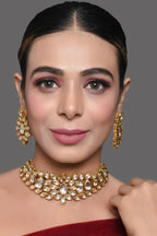 Peryl Women's Gold Tone Kundan Inspired Necklace With Earrings - Swadesiicart