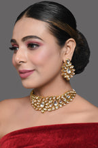 Peryl Women's Gold Tone Kundan Inspired Necklace With Earrings - Swadesiicart