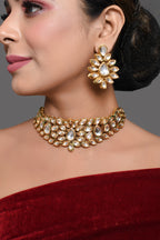 Peryl Women's Gold Tone Kundan Inspired Necklace With Earrings - Swadesiicart